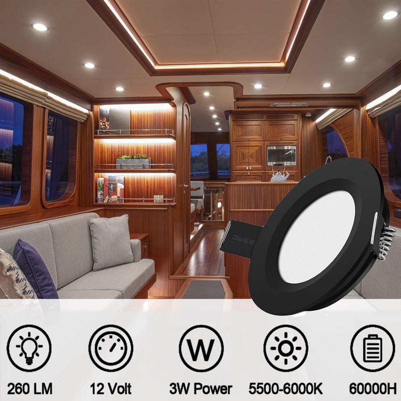 RVZONE 12 Volt LED Puck Light RV Boat Recessed Ceiling Light Super Slim LED Panel Light with Hole Puncher DC 12V 3W Full Aluminum Downlights 6 Pack,5500-6000k - Image 2